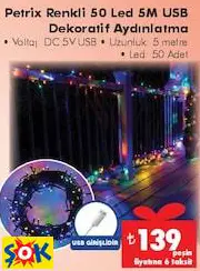 PETRİX RENKLİ 50 LED 5M USB DEKORATİF AYDINLATMA